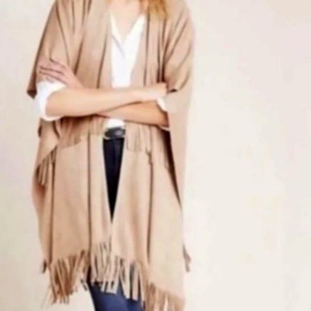 BEAUTIFUL ANDERSEN & LAUTH Boho Faux Suede Fringe Kimono Anthropologie kimono